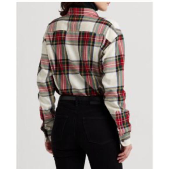 Lauren Ralph Lauren Womens Bullion Checked Plaid Twill 100% Rayon Shirt Size L - Picture 1 of 9